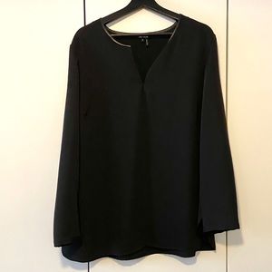Gorgeous black blouse with leather trim